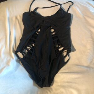 GUC Boohoo One Piece Black Bathing Suit with Cut Outs Size 8
